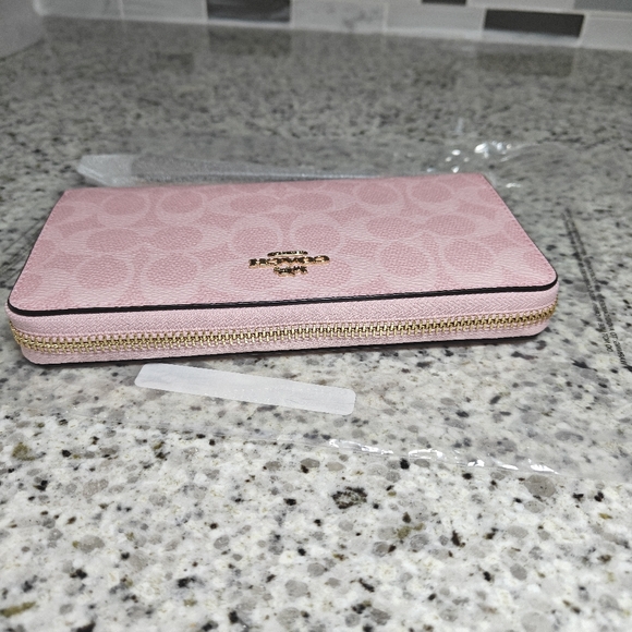 Coach Long Zip Around Wallet In Signature Canvas (Powder pink) - Picture 5 of 11